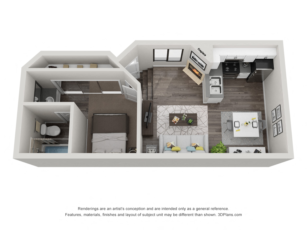 Floor plan for studio, 1 bath, 480 sqft